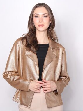 NWT Kim & Co Antique Gold Open Front Jacket XXXL Metallic Moto Blazer
